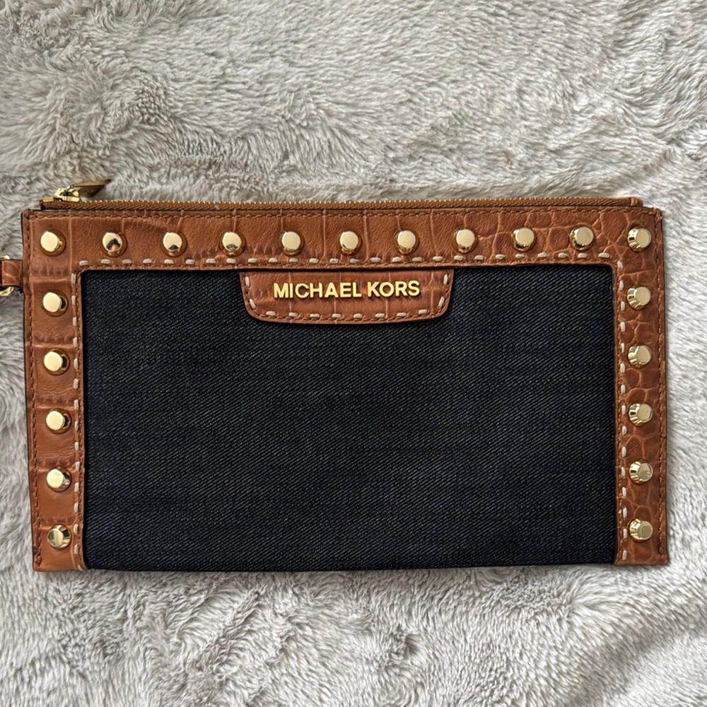 Michael Kors Black and Brown Studded Clutch